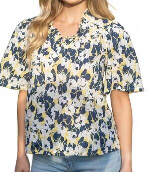 NEW VOY ruffle print top in navy